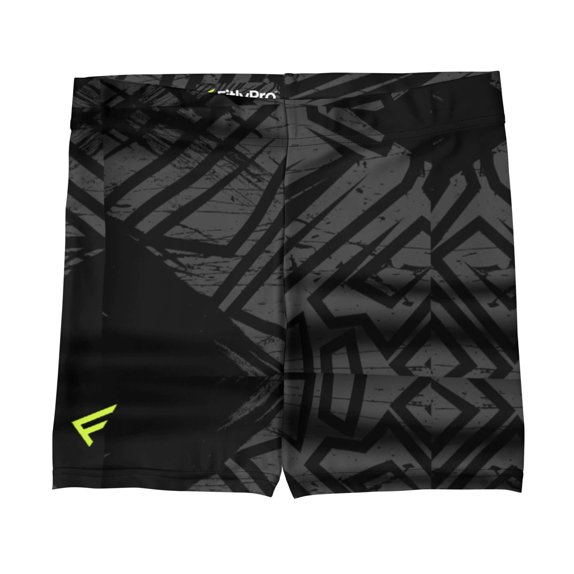 Women’s MotionTech Shorts in a bold black geometric print, designed for ultimate flexibility and movement.