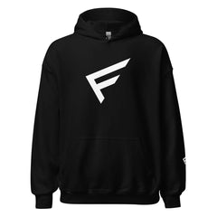 Black women's hoodie with signature white 'F' emblem, designed for comfort and bold movement.