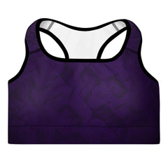 MotionCurve Sports Bra – SculptFit Support in deep purple with intricate wave patterns.