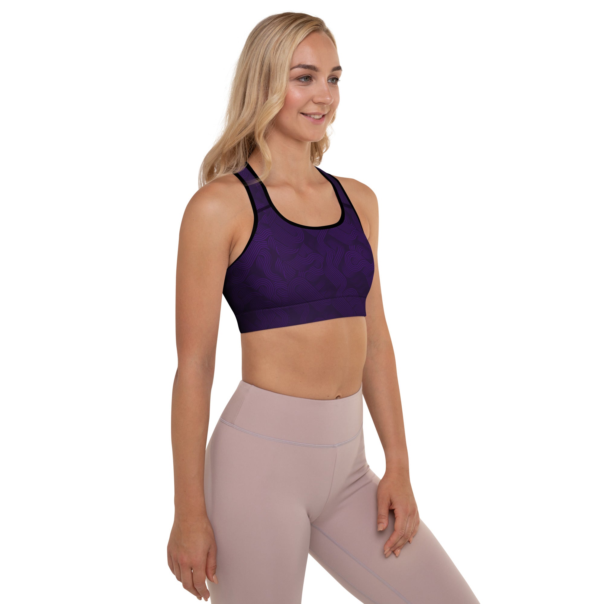 MotionCurve Sports Bra – SculptFit Support in purple, perfect for active lifestyles with moisture-wicking fabric.