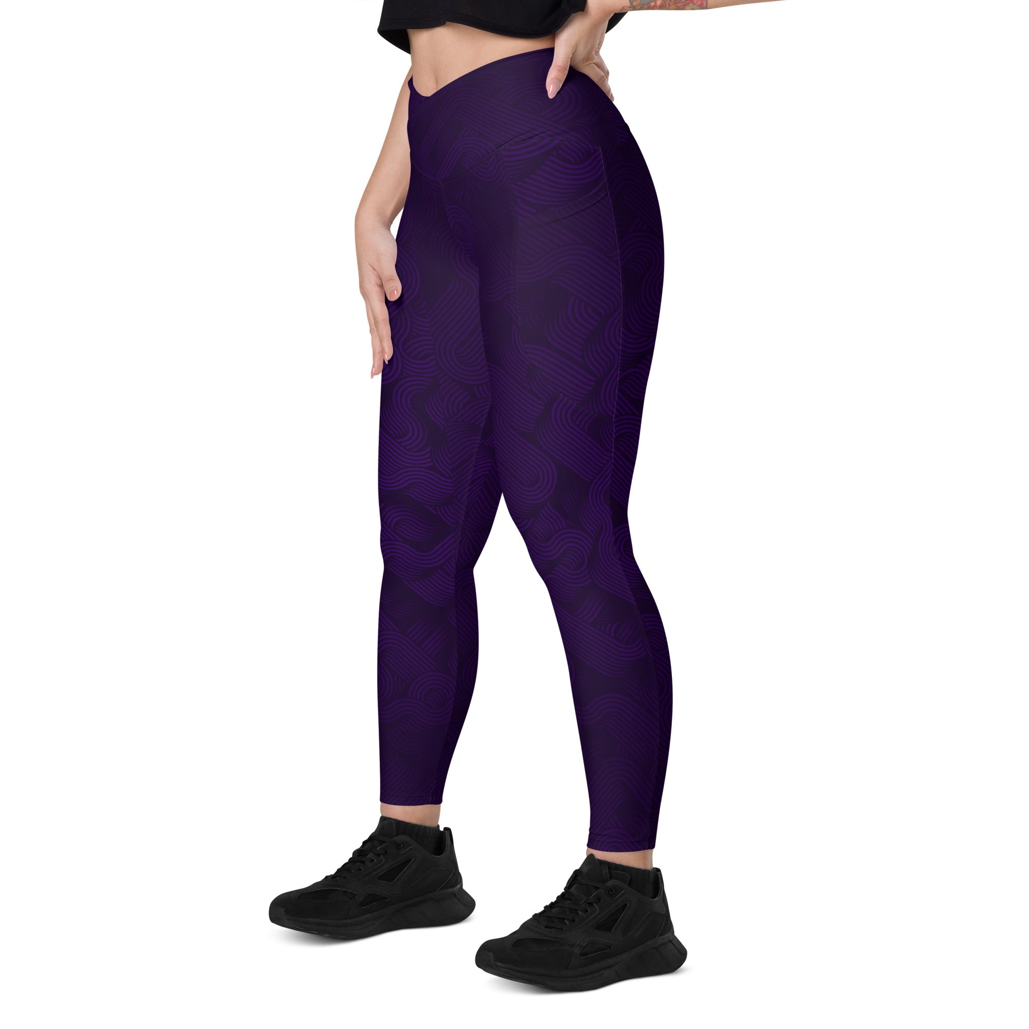 Midnight Sculpt Pocket Leggings – Crossover Edition in purple with a flattering crossover waistband design.