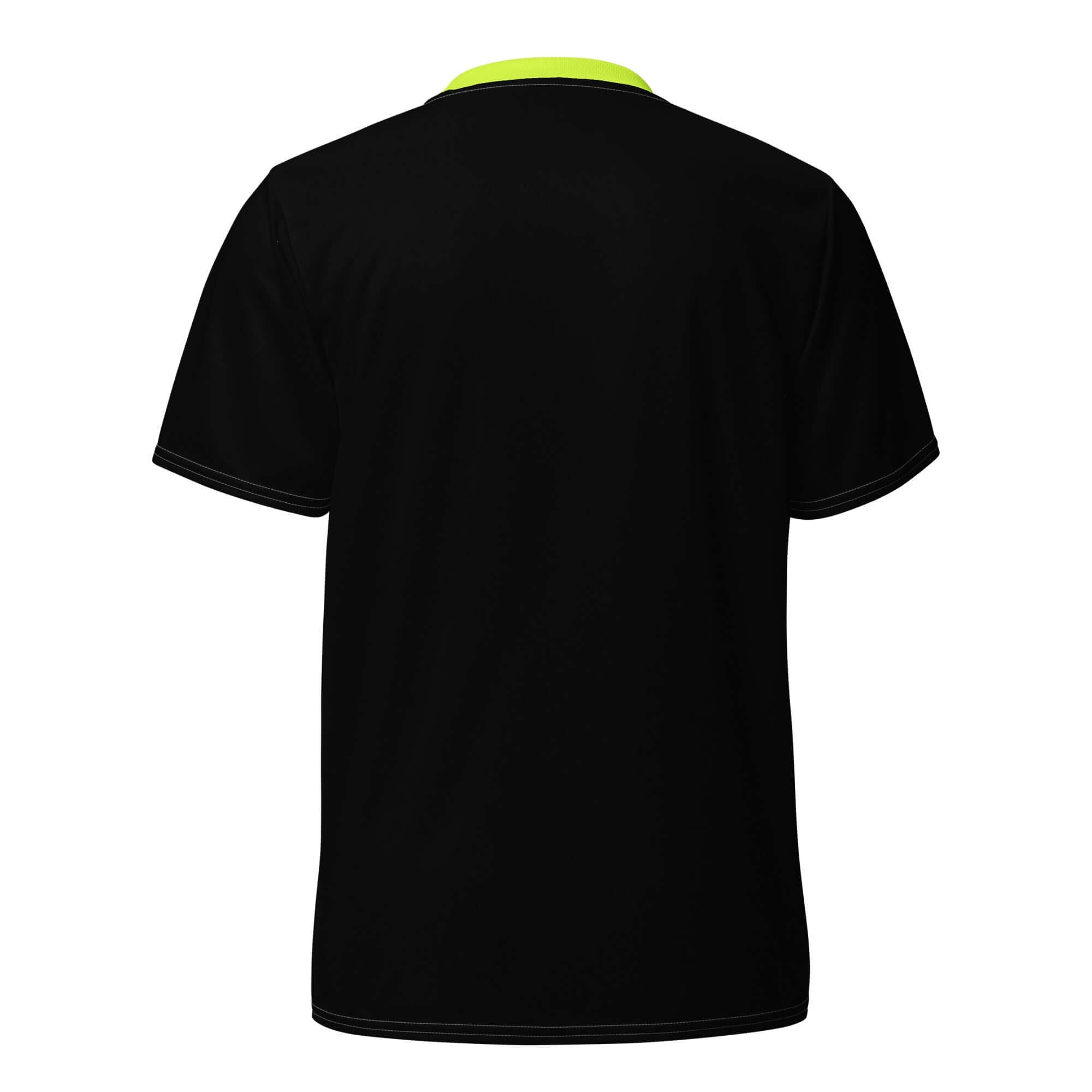 Back view of CoreDry V-Neck Training Jersey in black with lime trim, designed for breathability and athletic performance.