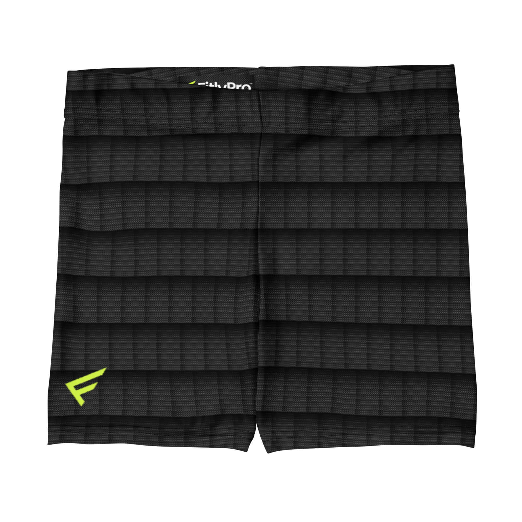 Women’s EnergyFit Shorts in black with a striped design, offering four-way stretch for active movement and comfort.