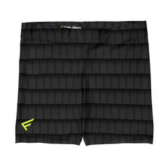 Women’s EnergyFit Shorts in black with a striped design, offering four-way stretch for active movement and comfort.