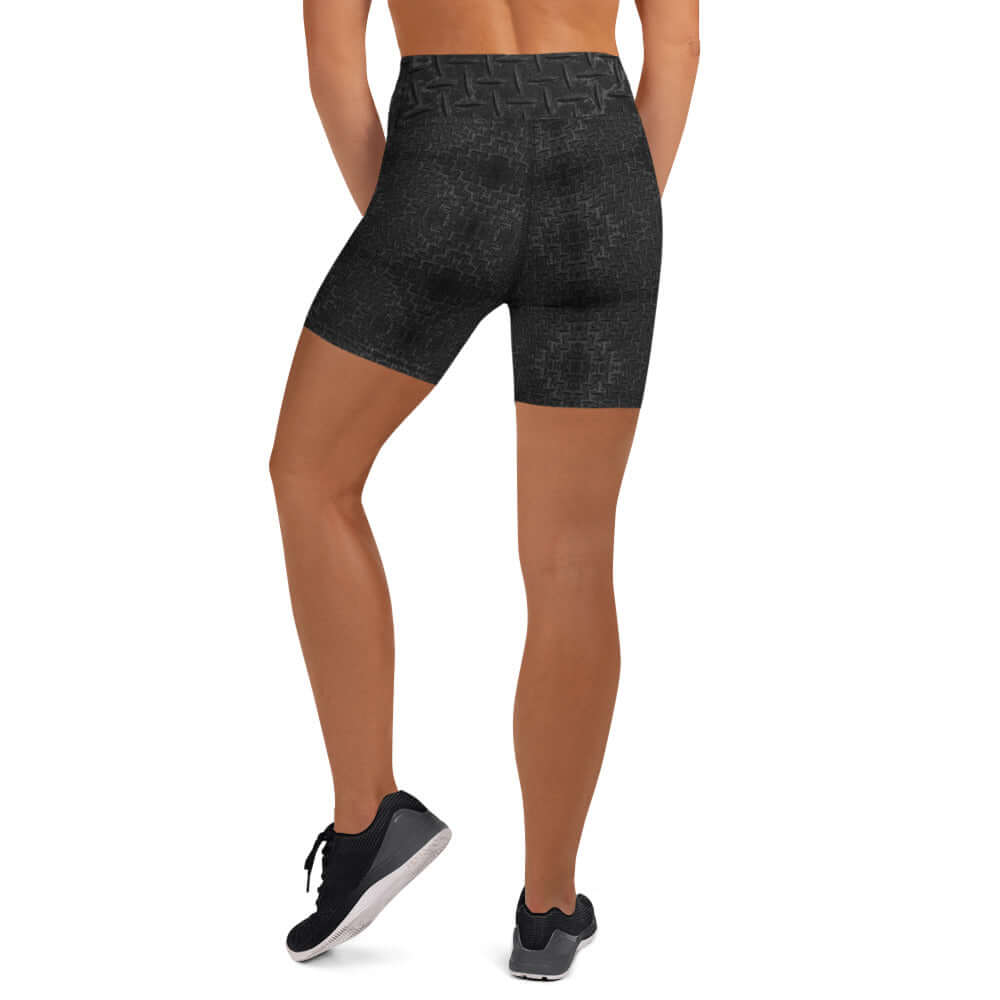 Back view of Women’s High-Waisted Training Shorts, highlighting sculpted fit and four-way stretch fabric.