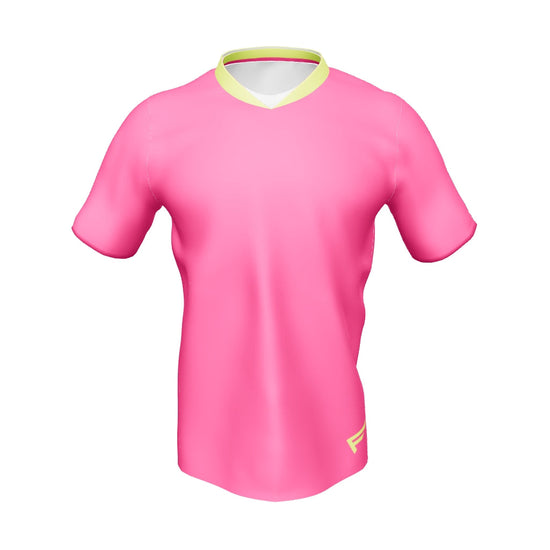 PowerPlay V-Neck Jersey in hyper pink with neon detailing, designed for performance and comfort.