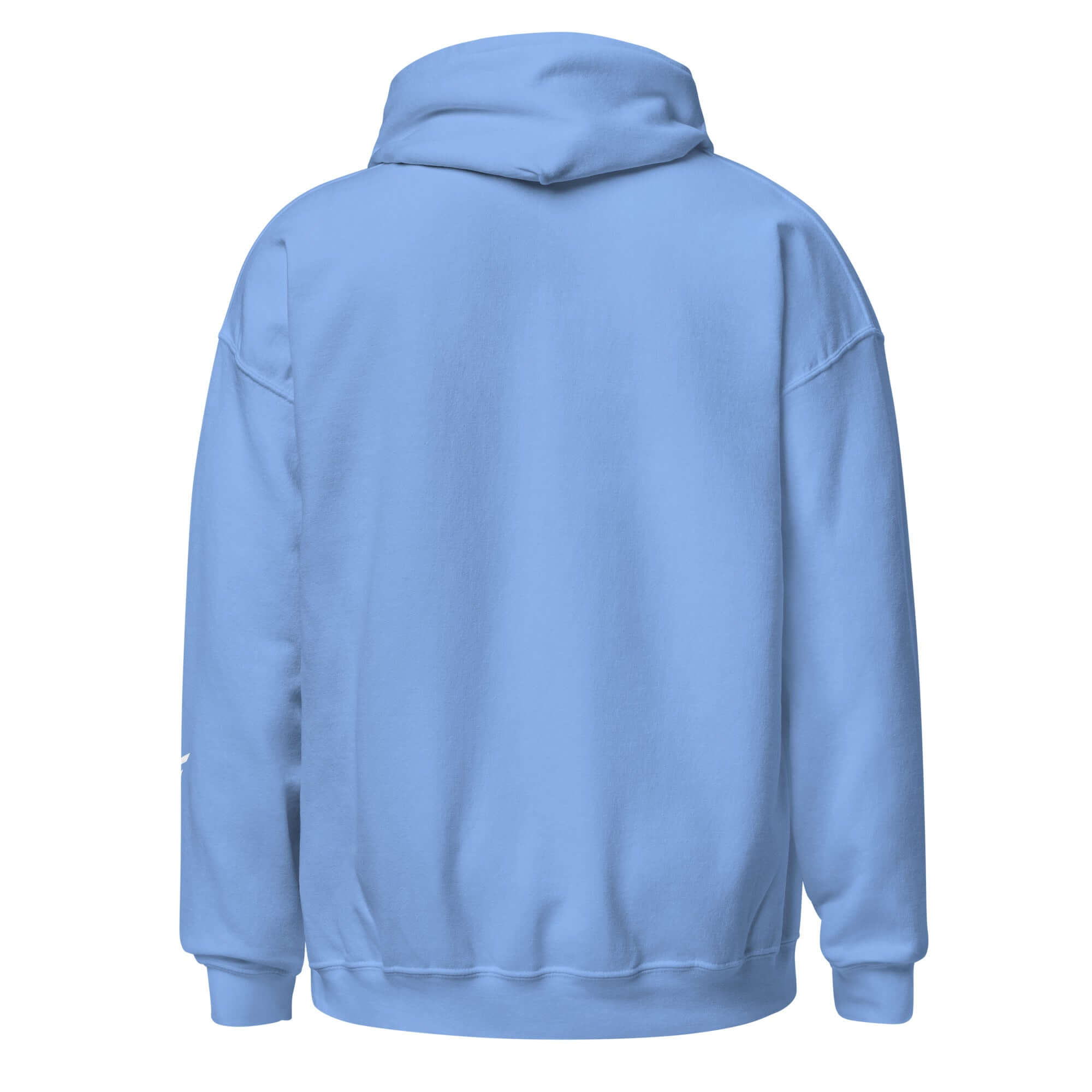 Back view of women's limited edition blue hoodie with soft interior and structured fit.