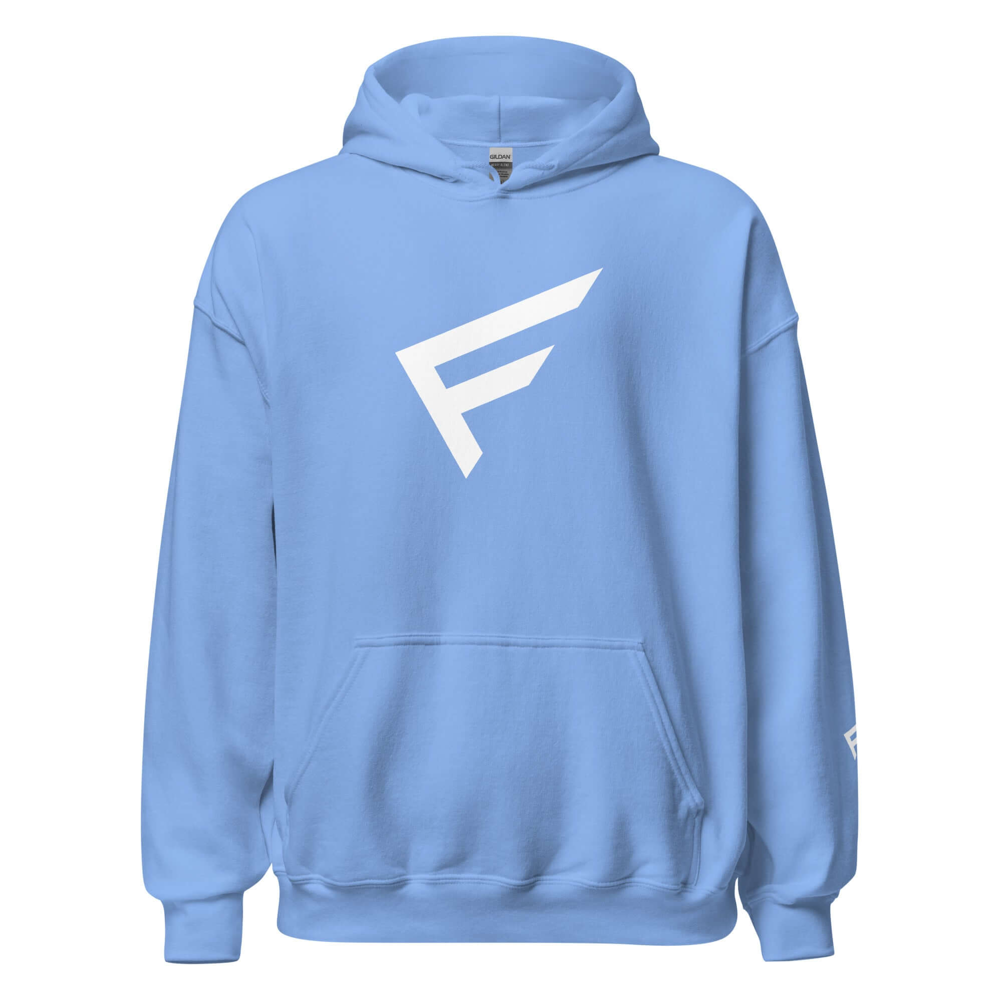 Women's limited drop hoodie in blue with signature 'F' emblem for comfort and style.