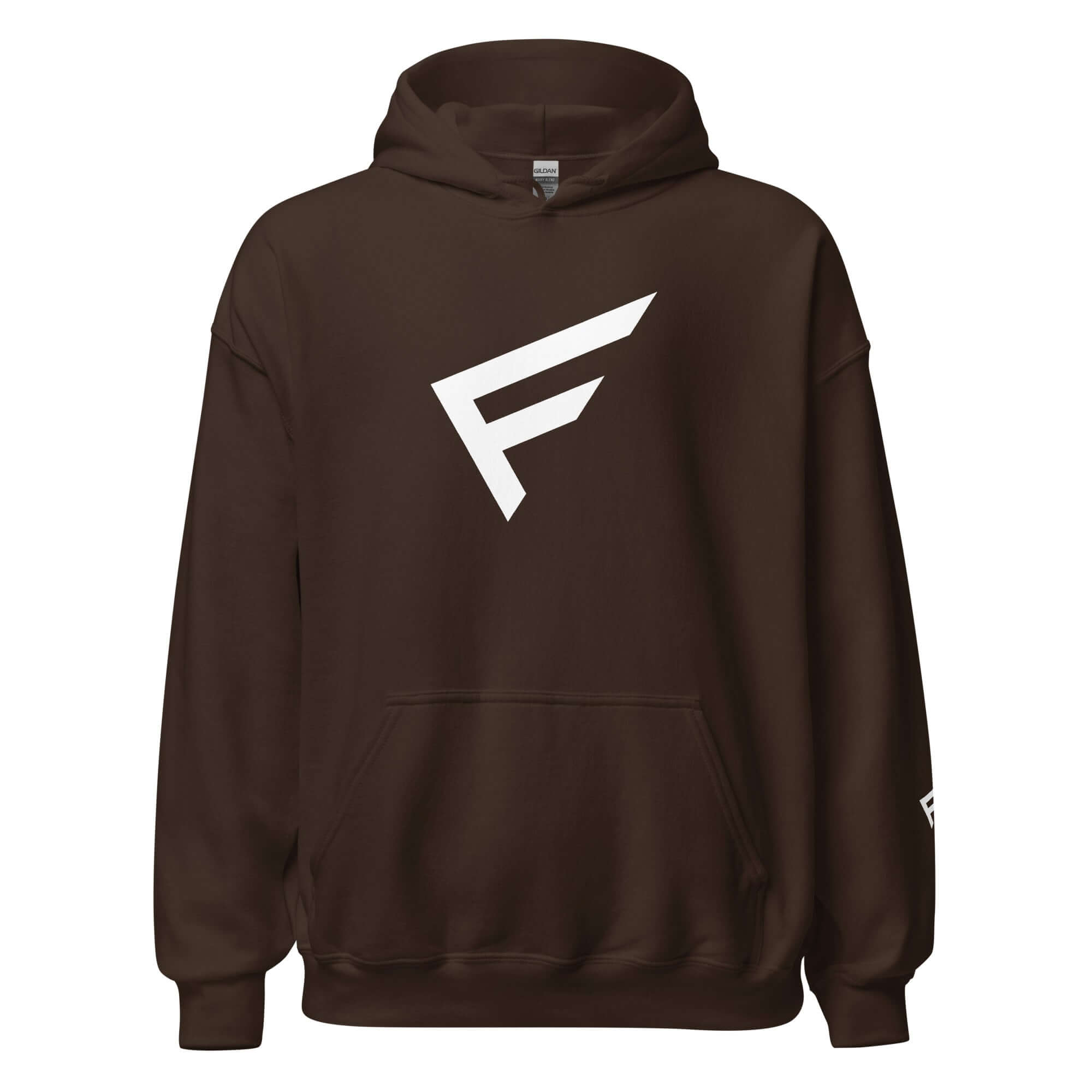 Women's limited-edition hoodie in brown with white signature 'F' emblem, designed for comfort and bold movement.