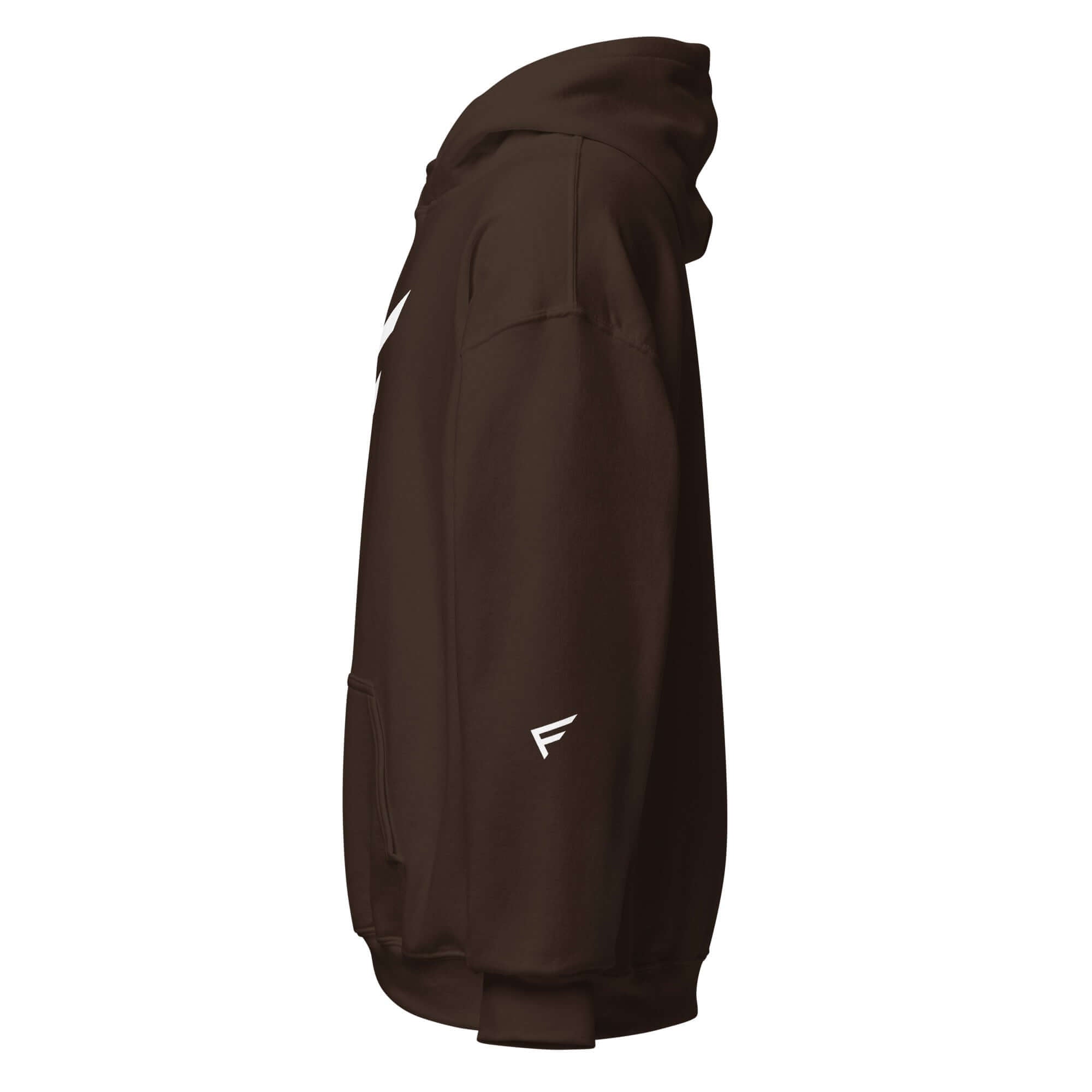 Side view of a women's limited edition hoodie with signature 'F' emblem, designed for comfort and bold movement.