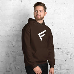 Men's limited drop hoodie in brown featuring signature 'F' emblem, perfect for comfort and style.