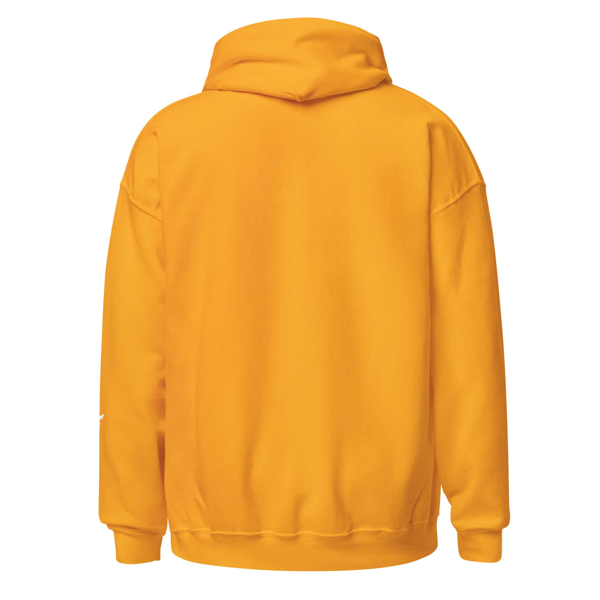Back view of a vibrant yellow women's hoodie showcasing a cozy design and soft cotton-blend fabric.