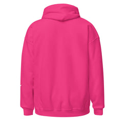 Back view of a vibrant pink women's hoodie in soft cotton-poly blend, perfect for everyday comfort and layering.