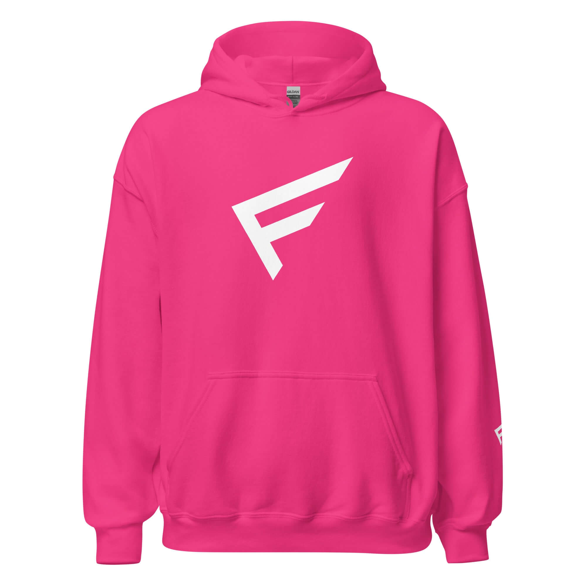 Women's limited drop pink hoodie featuring a bold white signature 'F' emblem for comfort and style.