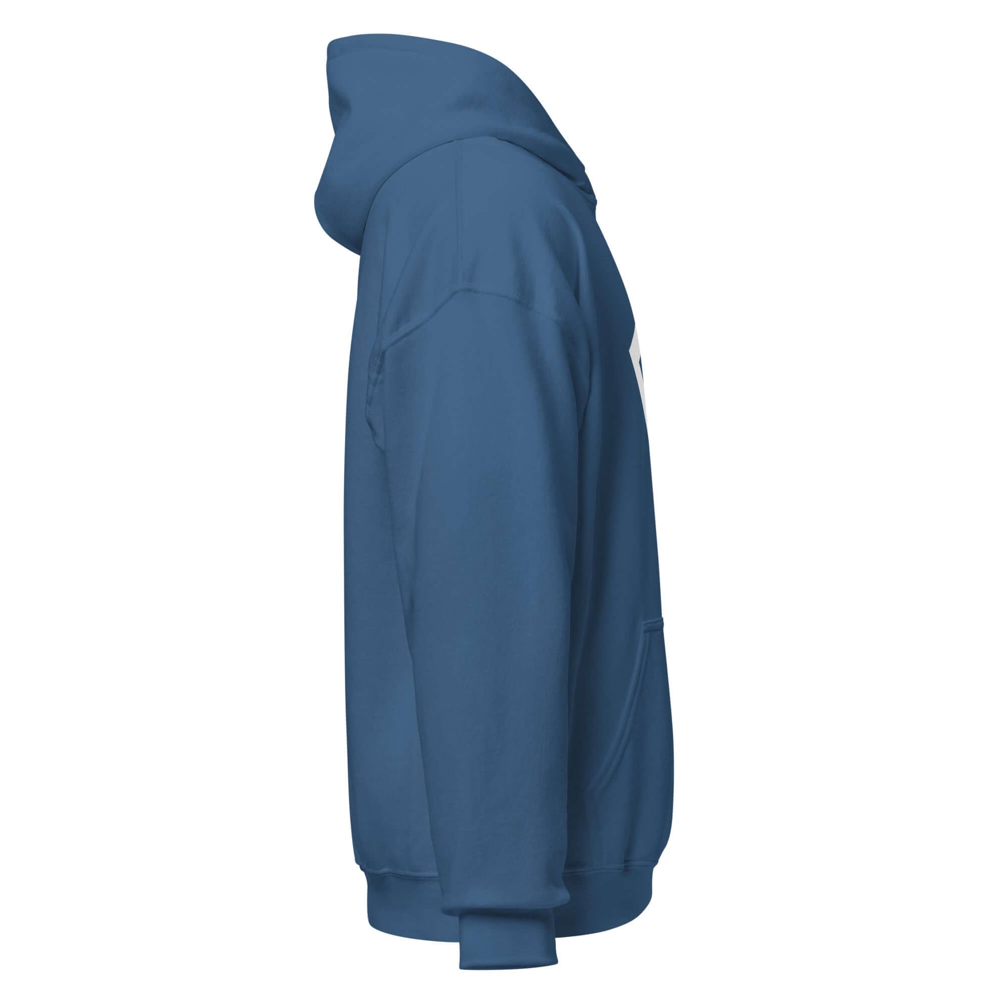 Side view of a blue women's hoodie with signature 'F' emblem, designed for comfort and bold movement.