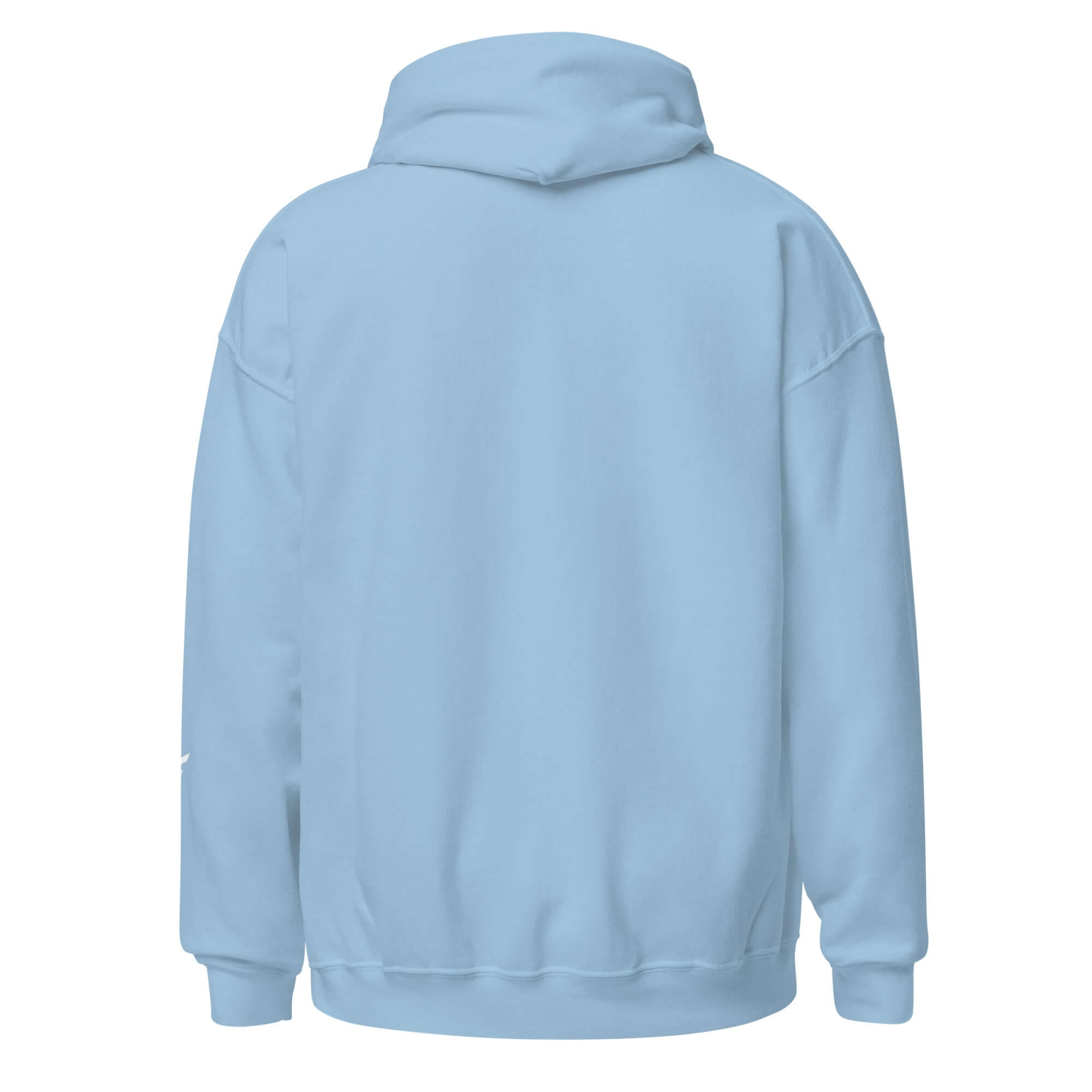 Back view of a women's limited edition blue hoodie with signature 'F' emblem for comfort and style.