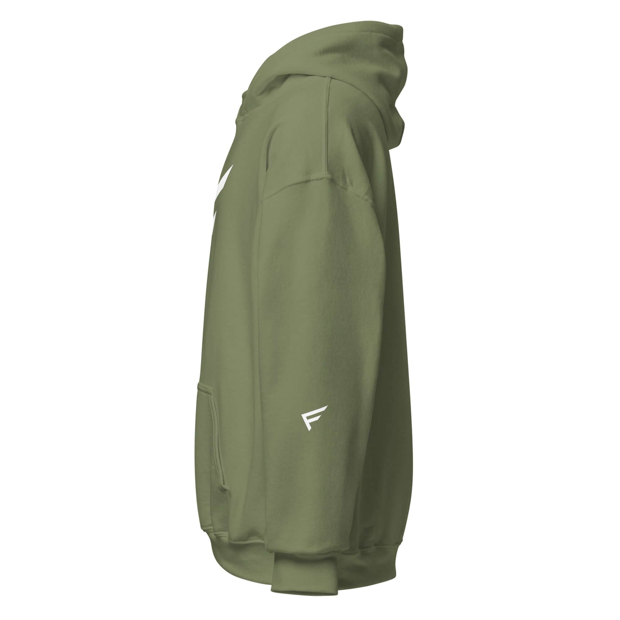 Limited edition women's hoodie in olive green featuring signature 'F' emblem, designed for comfort and style.