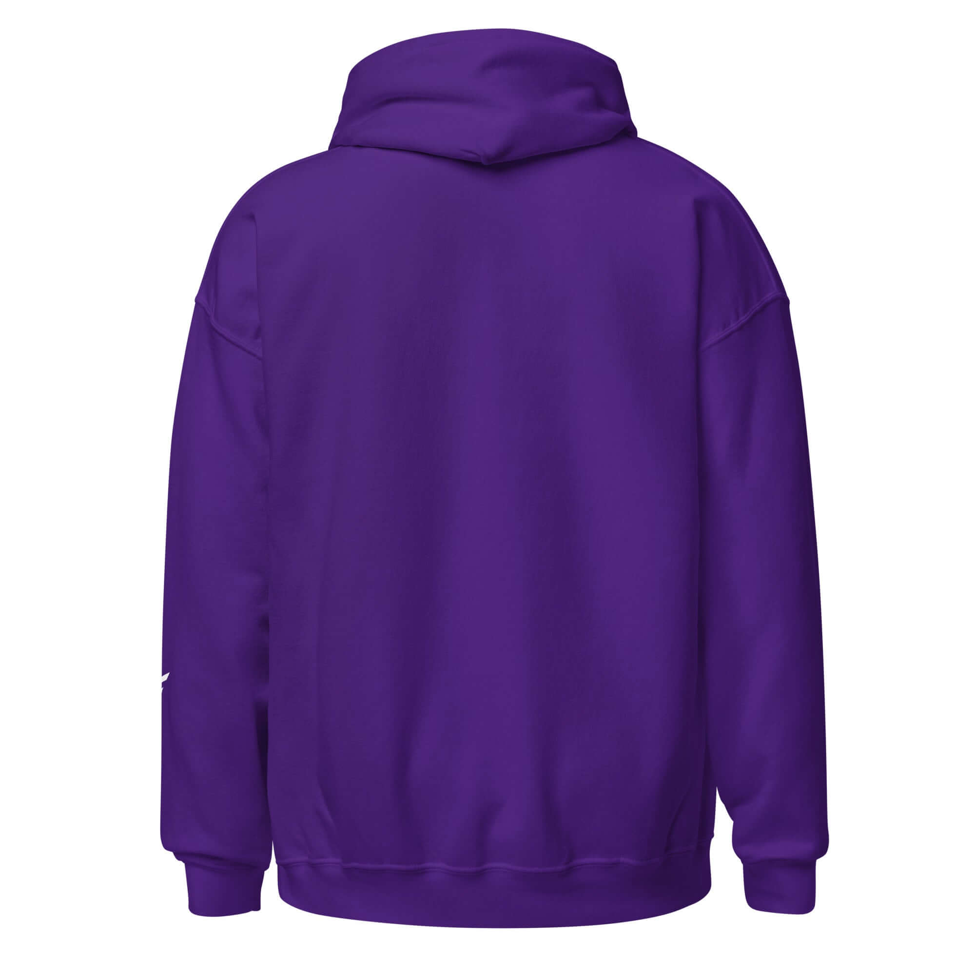 Back view of a purple women's hoodie featuring a relaxed fit and soft interior for ultimate comfort.