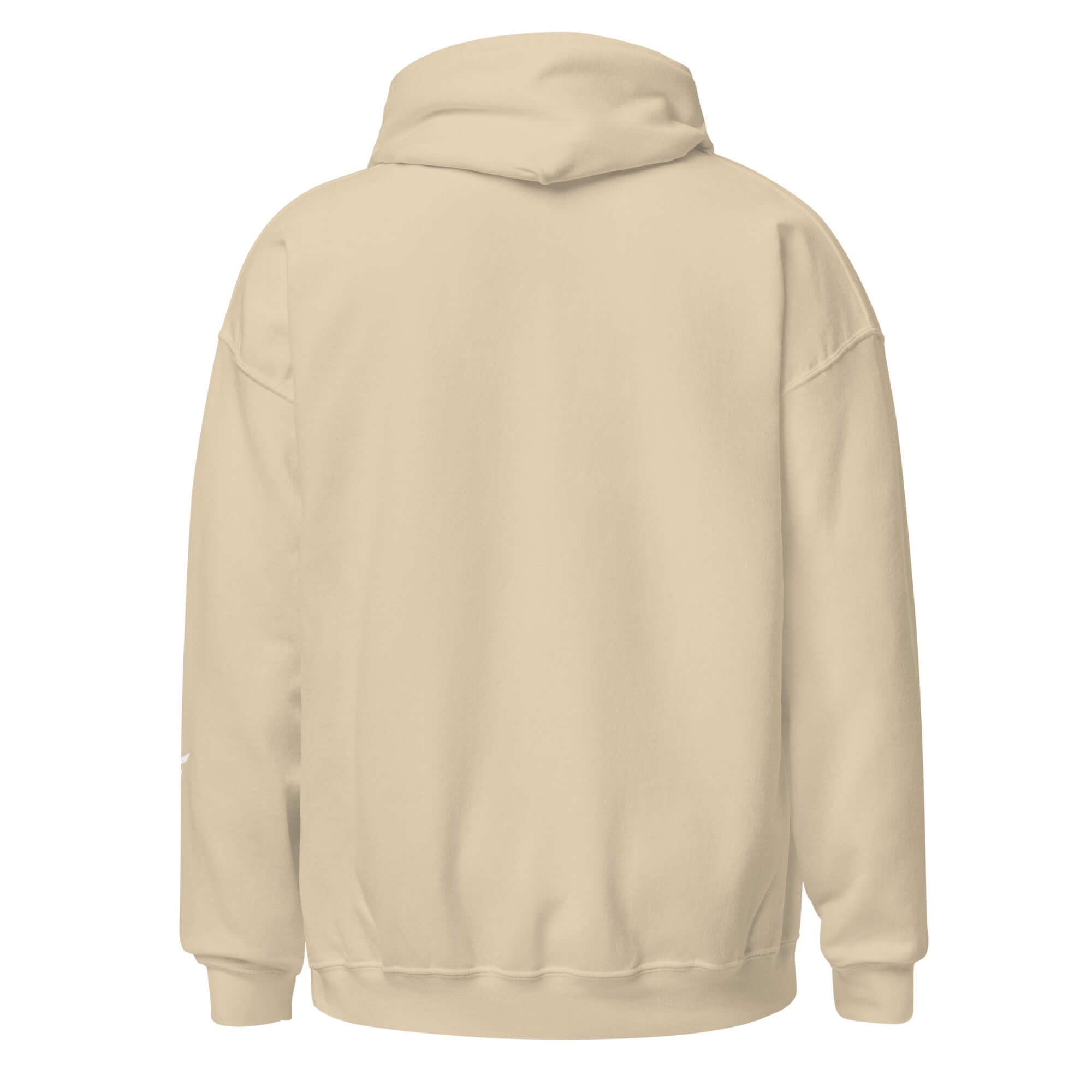 Back view of a women's limited edition hoodie in beige, showcasing comfort and structured fit.