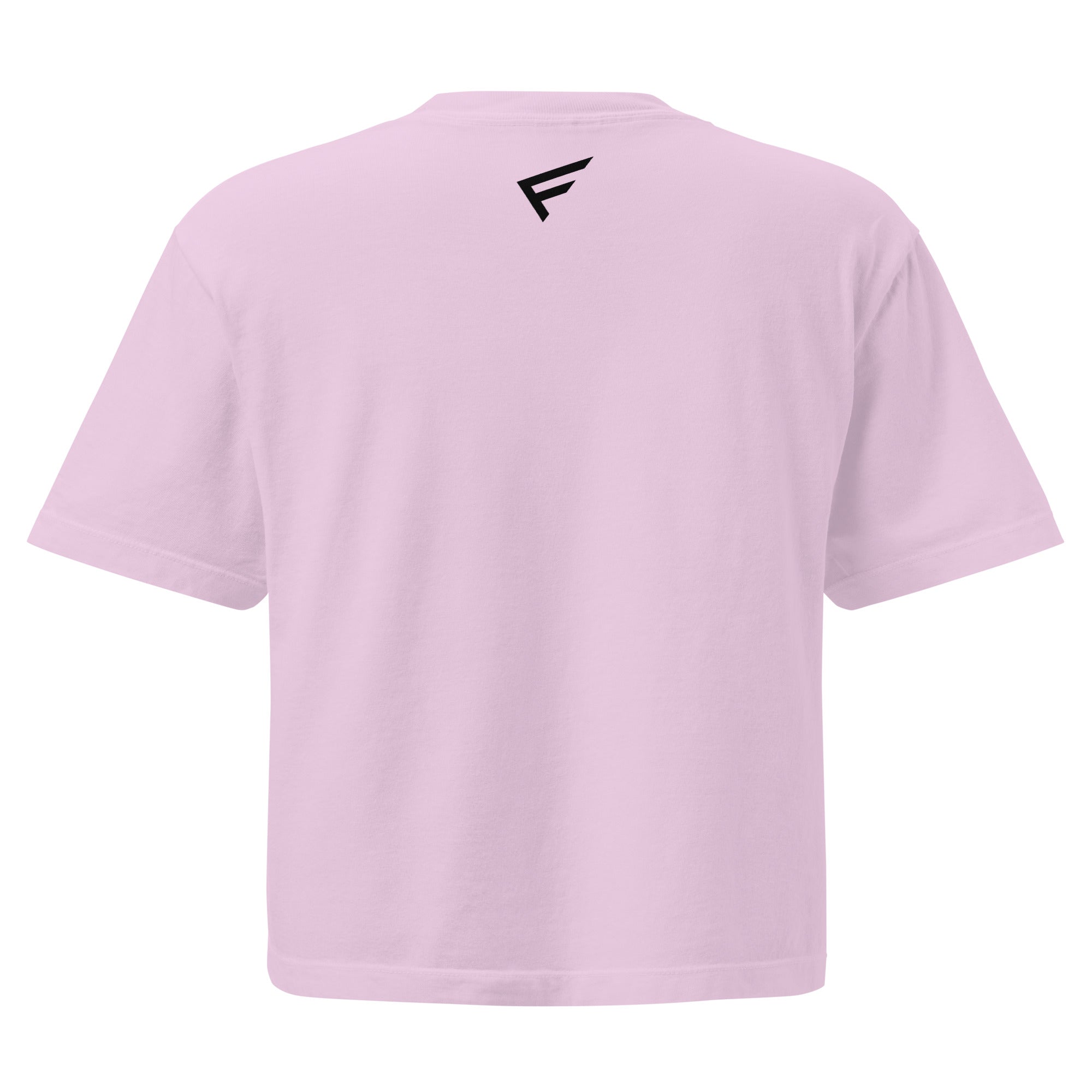 Worn-In Luxe Boxy Tee – Soft Neutral Edit in pastel pink, showcasing a boxy silhouette and black logo on the back.