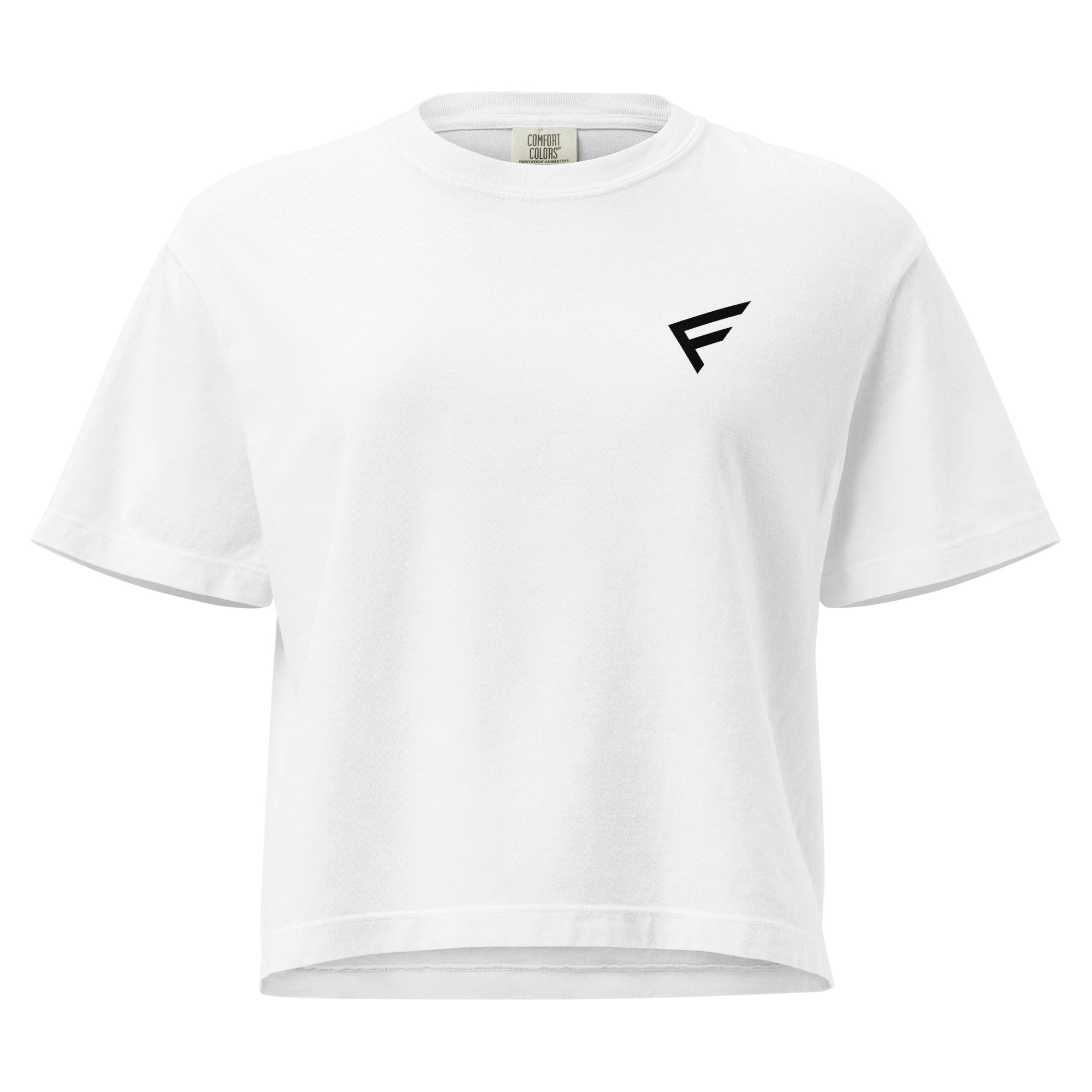 Worn-In Luxe Boxy Tee – Soft Neutral Edit in white with black logo, perfect for layering and casual wear.